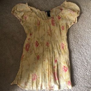 lucky brand yellow flowy tie top